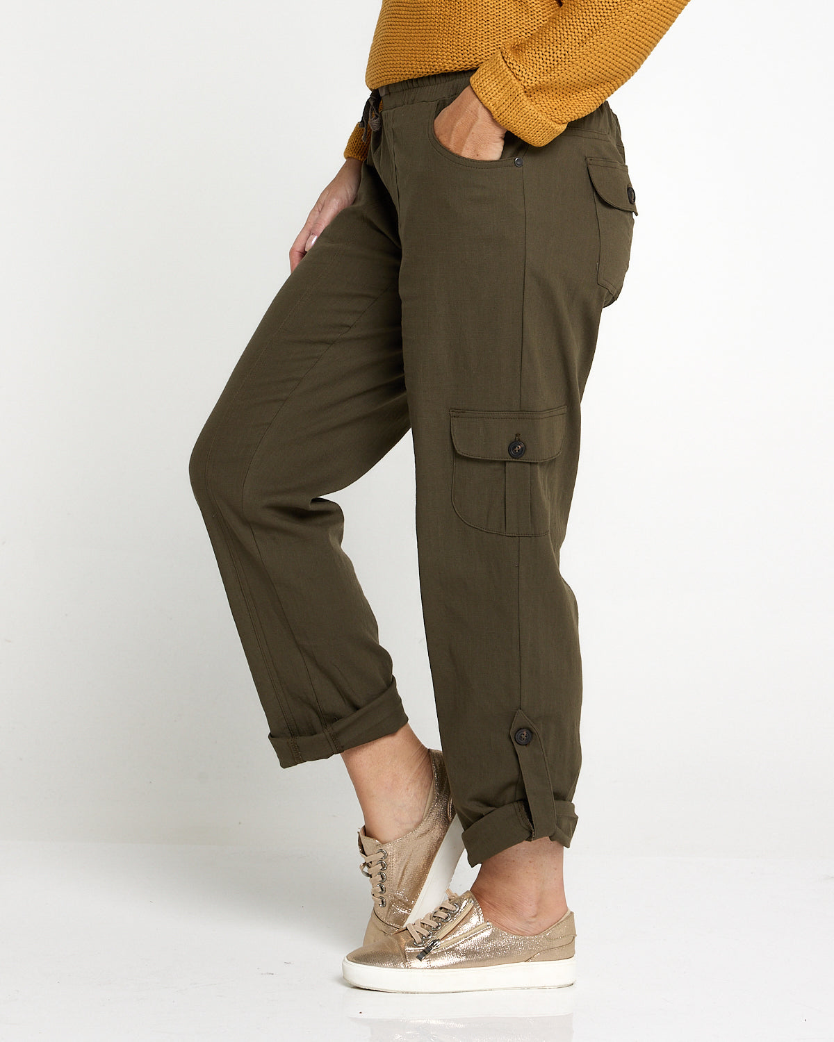 Issy Linen Blend Cargo Pants- Khaki