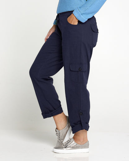Issy Linen Blend Cargo Pants - Navy