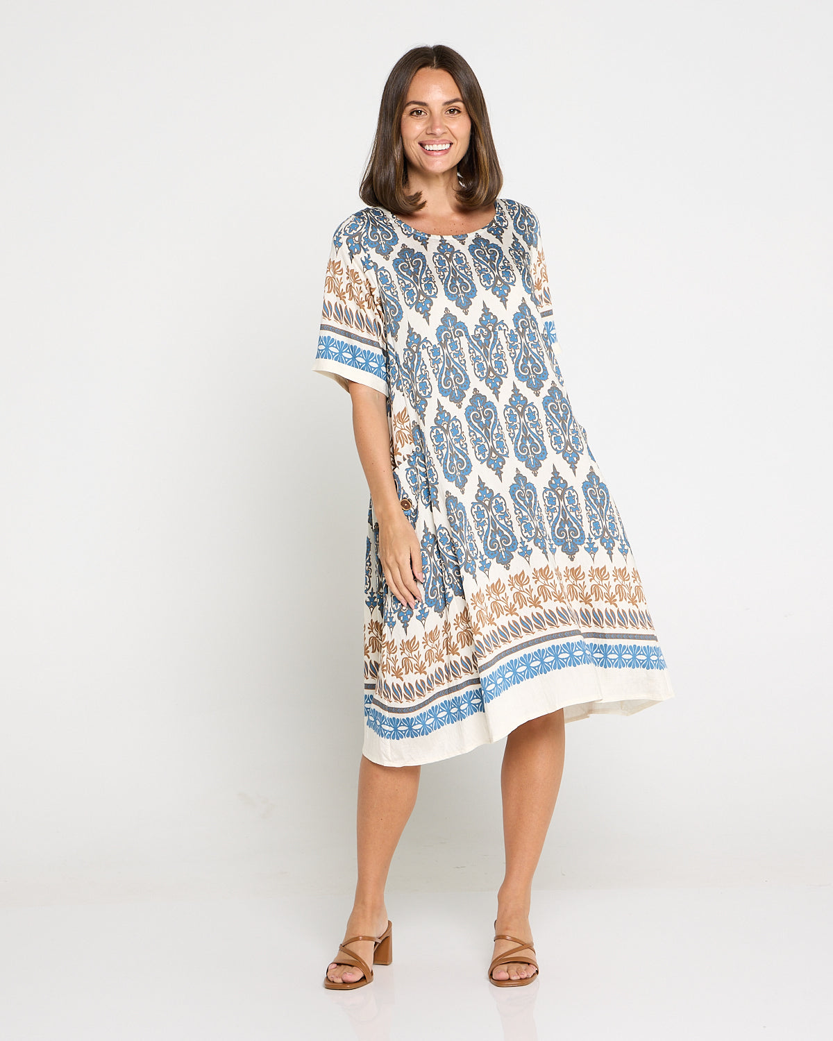 Siena Border Dress – Indigo & Clay