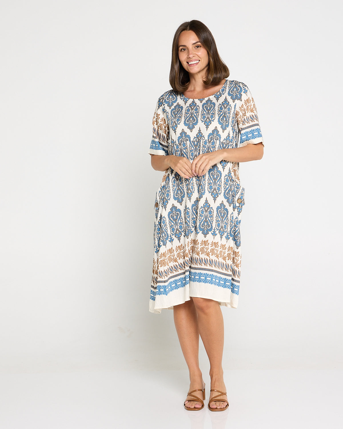 Siena Border Dress – Indigo & Clay