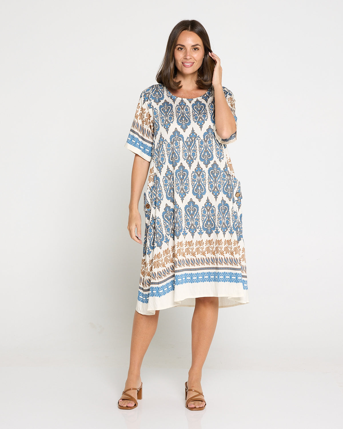 Siena Border Dress – Indigo & Clay