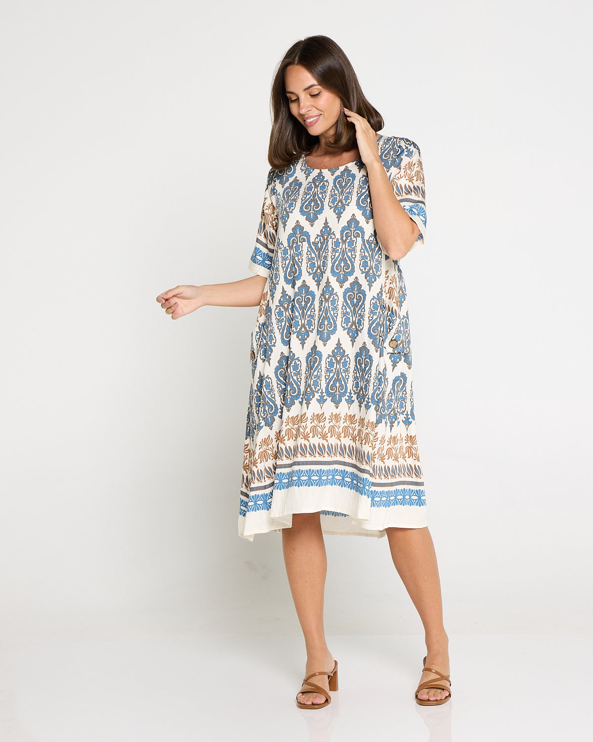 Siena Border Dress – Indigo & Clay