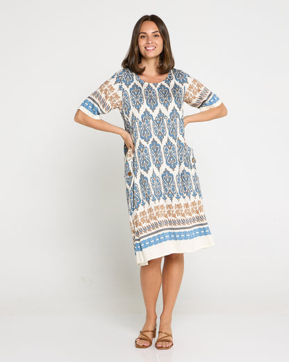 Siena Border Dress – Indigo & Clay