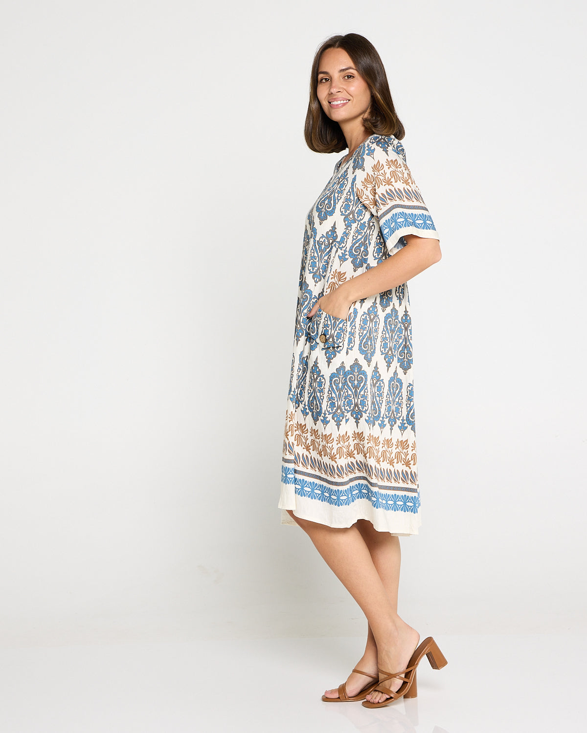 Siena Border Dress – Indigo & Clay