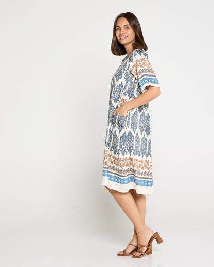 Siena Border Dress – Indigo & Clay