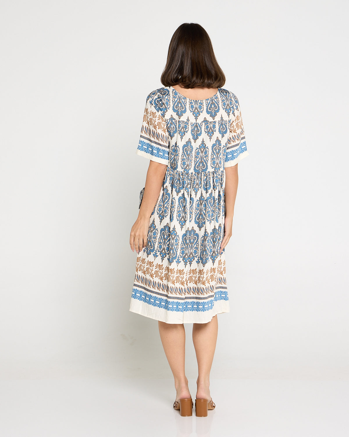 Siena Border Dress – Indigo & Clay