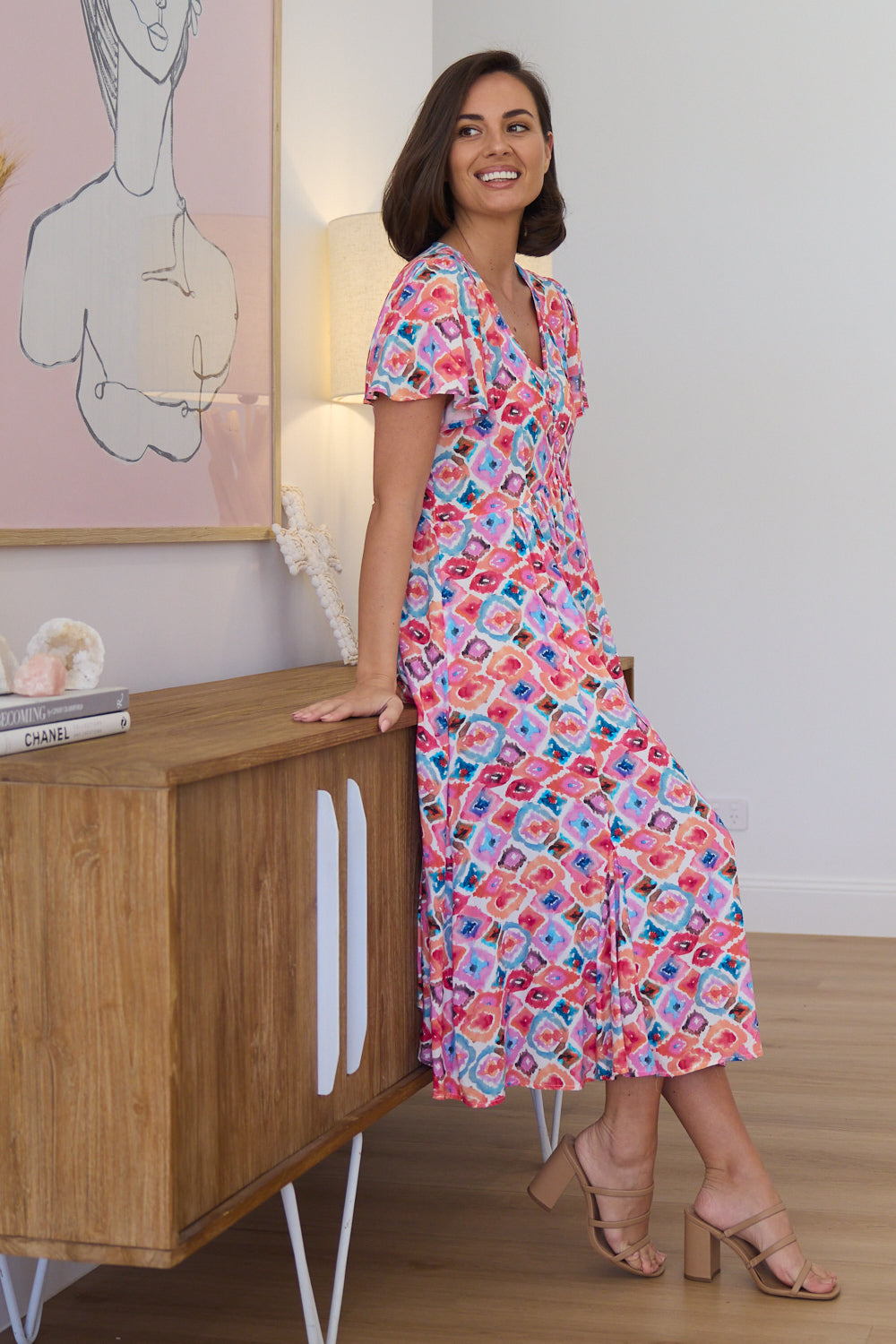 Brighton Dress - Coral Watercolour