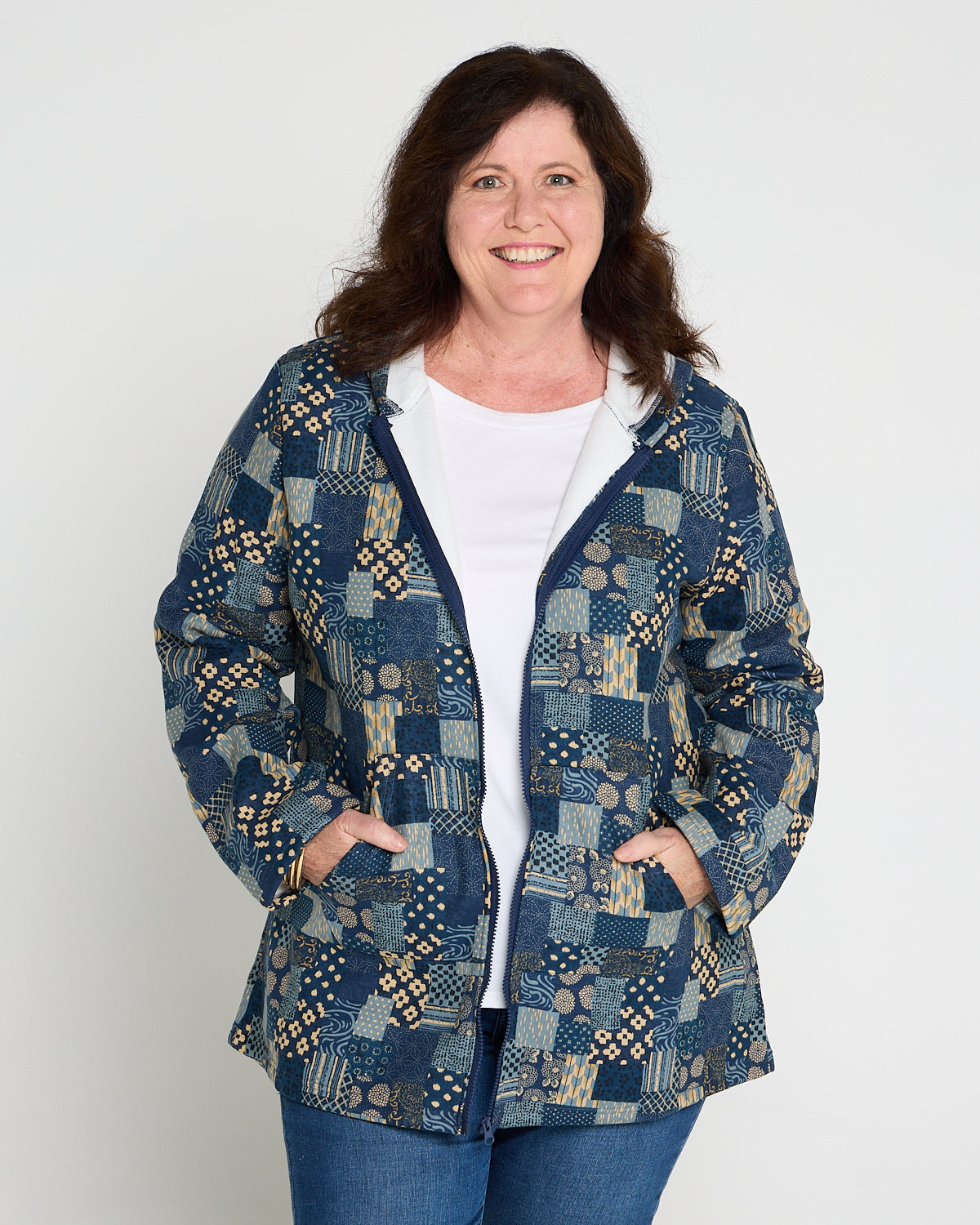 Fleece Zip Jacket Sample Edition - Indigo Patchwork