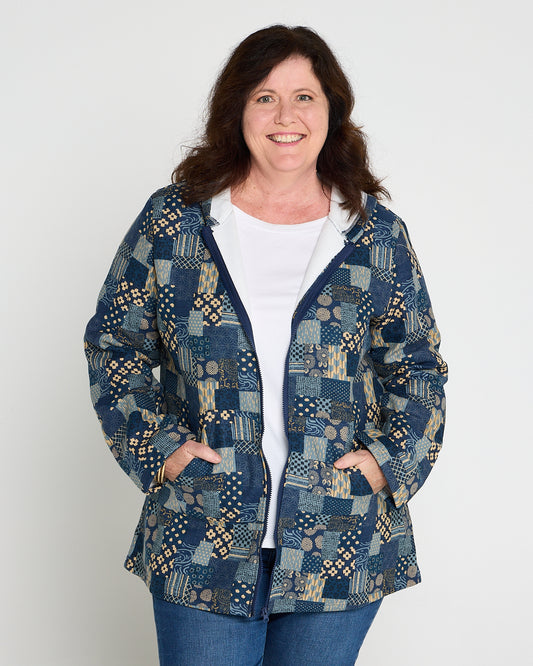 Fleece Zip Jacket Sample Edition - Indigo Patchwork