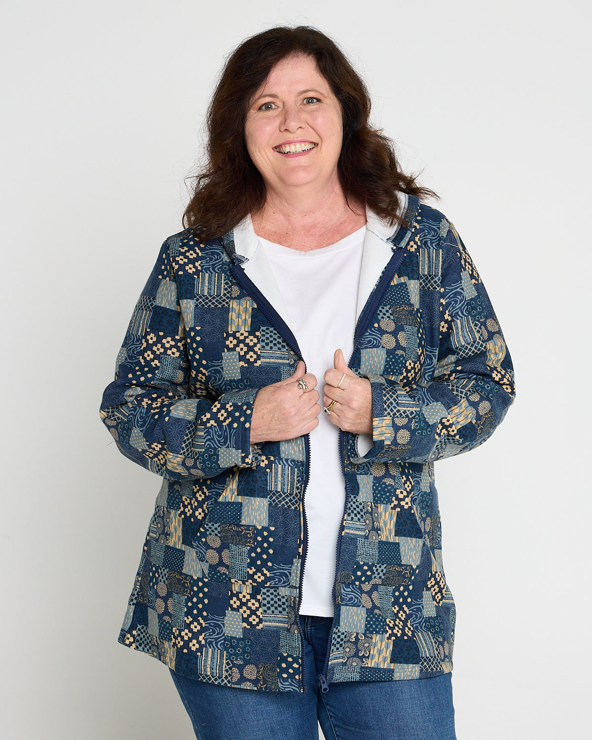 Fleece Zip Jacket Sample Edition - Indigo Patchwork