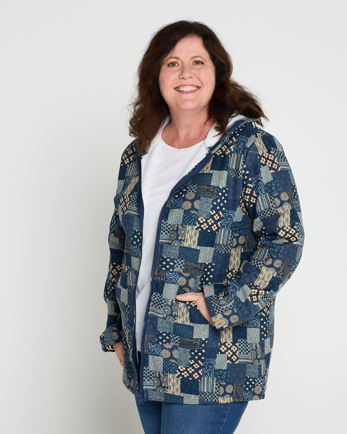 Fleece Zip Jacket Sample Edition - Indigo Patchwork