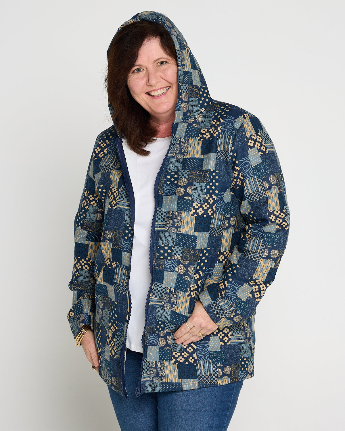 Fleece Zip Jacket Sample Edition - Indigo Patchwork