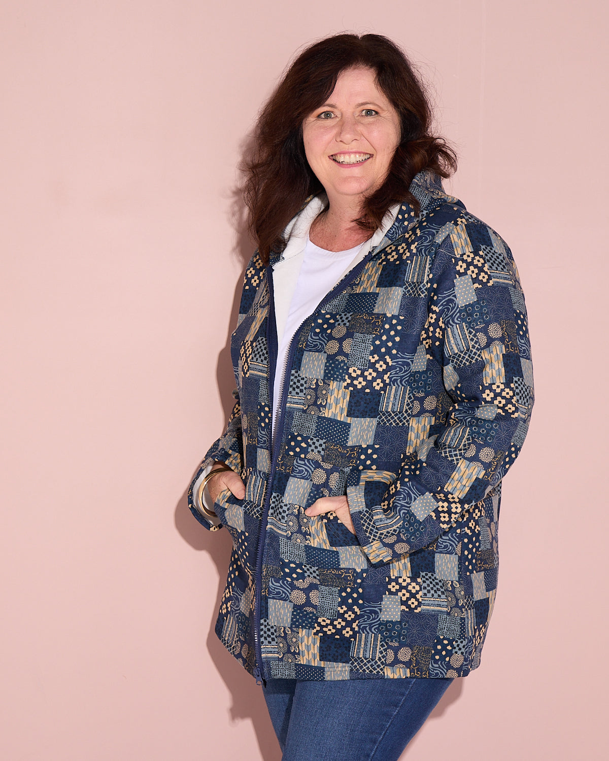 Fleece Zip Jacket Sample Edition - Indigo Patchwork