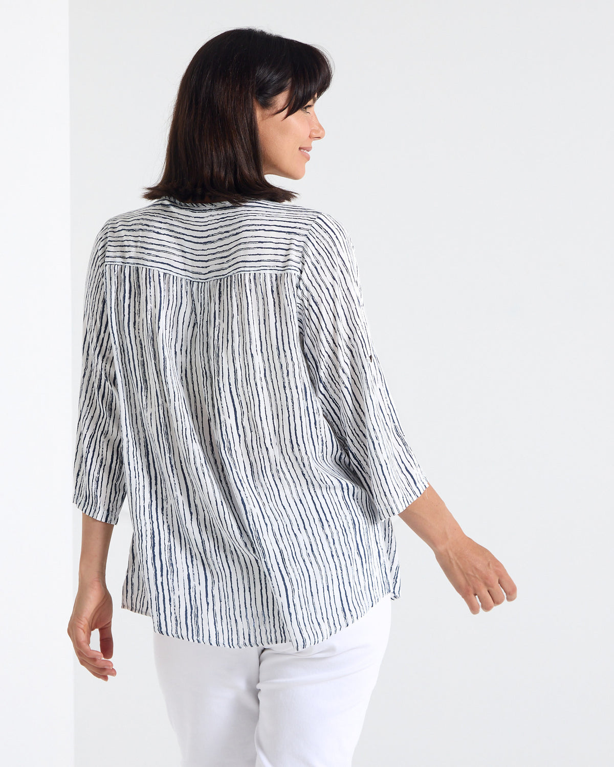 Gifford Stripe Blouse in navy, back view