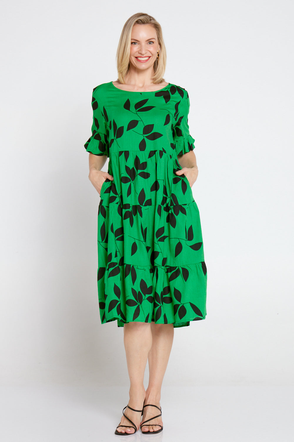 Jackson Linen Dress - Green Leaves