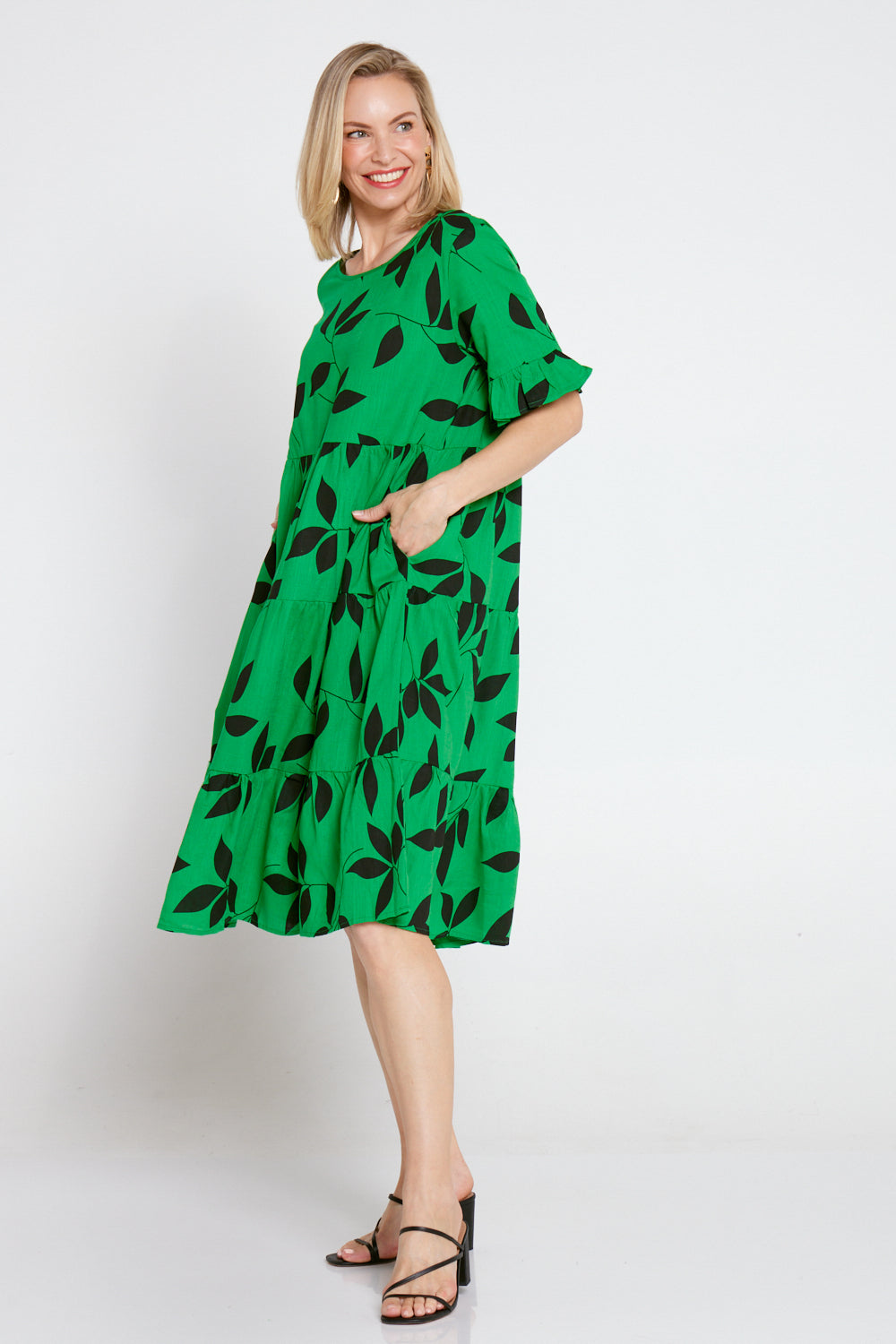 Jackson Linen Dress - Green Leaves