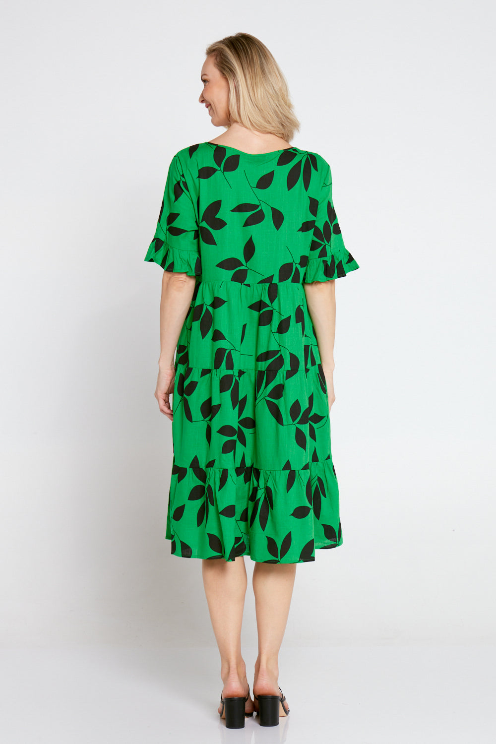 Jackson Linen Dress - Green Leaves