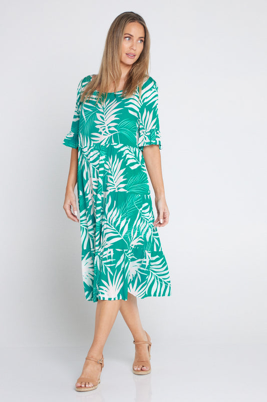 Jackson Dress - Aqua/White Palms