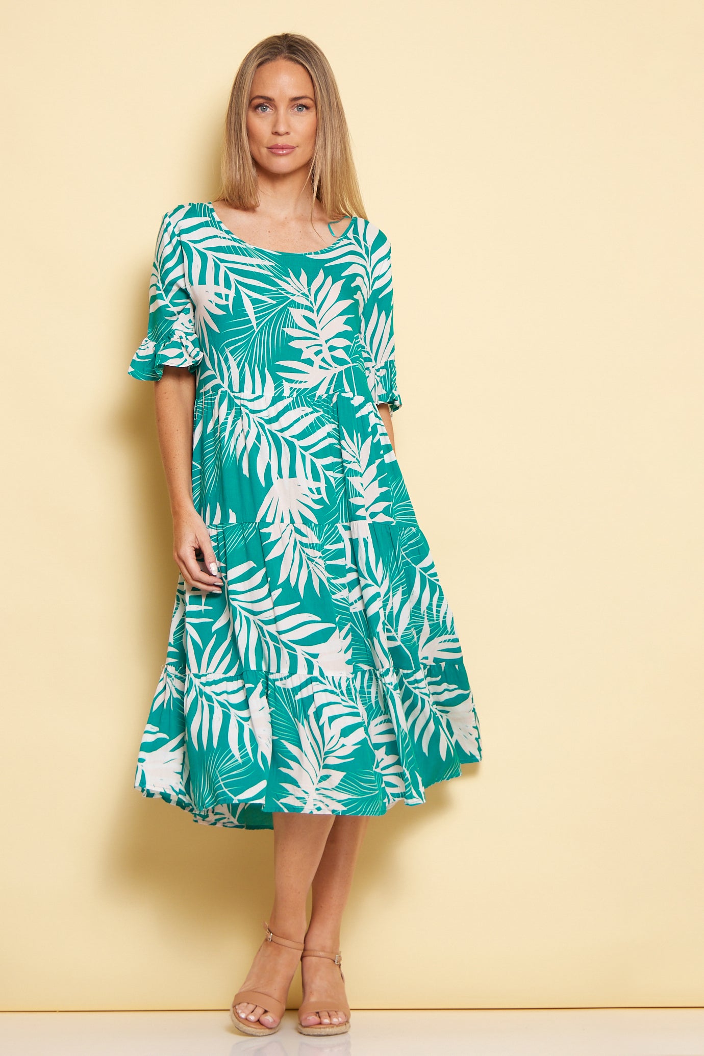 Jackson Dress - Aqua/White Palms