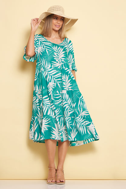 Jackson Dress - Aqua/White Palms