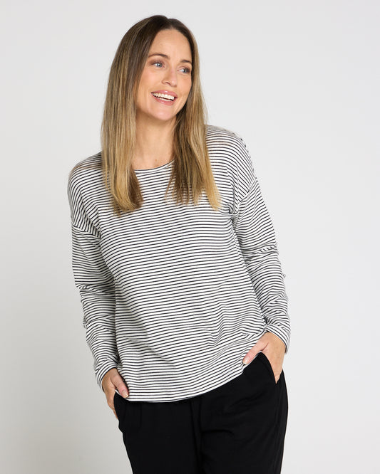 Jamie Long Sleeve Cotton Tee - Black Stripe