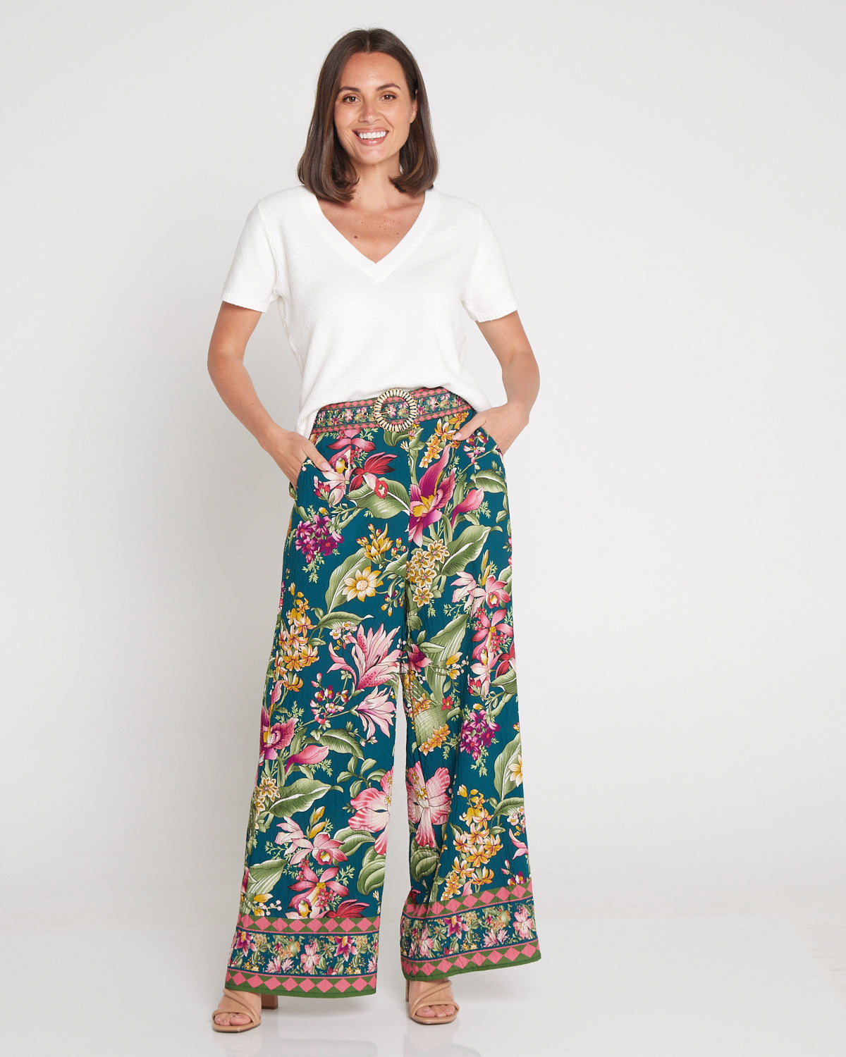 Jana Belted Pants - Art Nouveau Floral