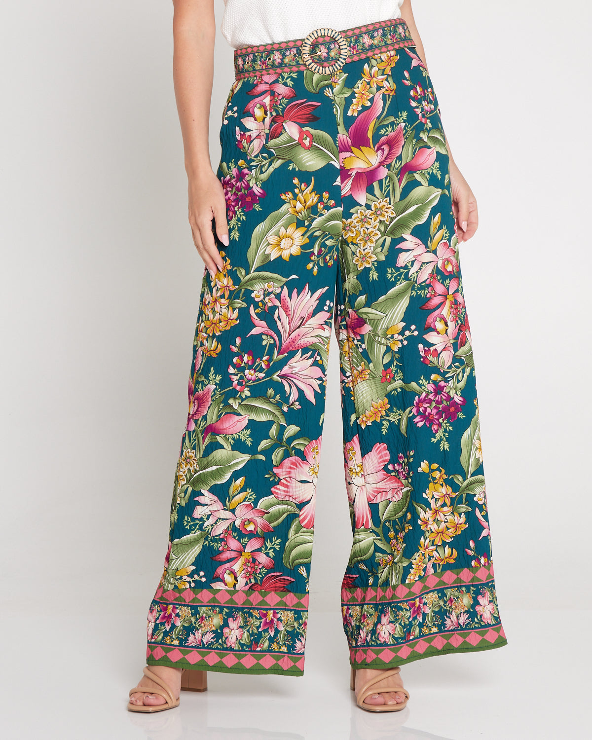 Jana Belted Pants - Art Nouveau Floral