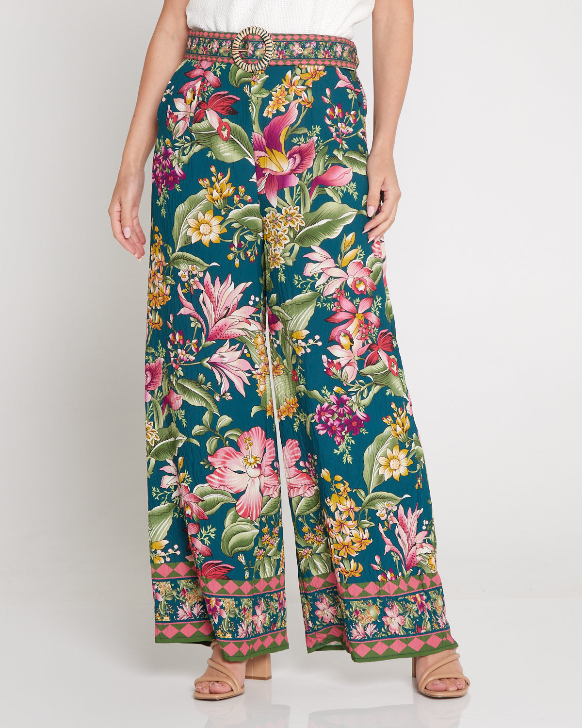 Jana Belted Pants - Art Nouveau Floral