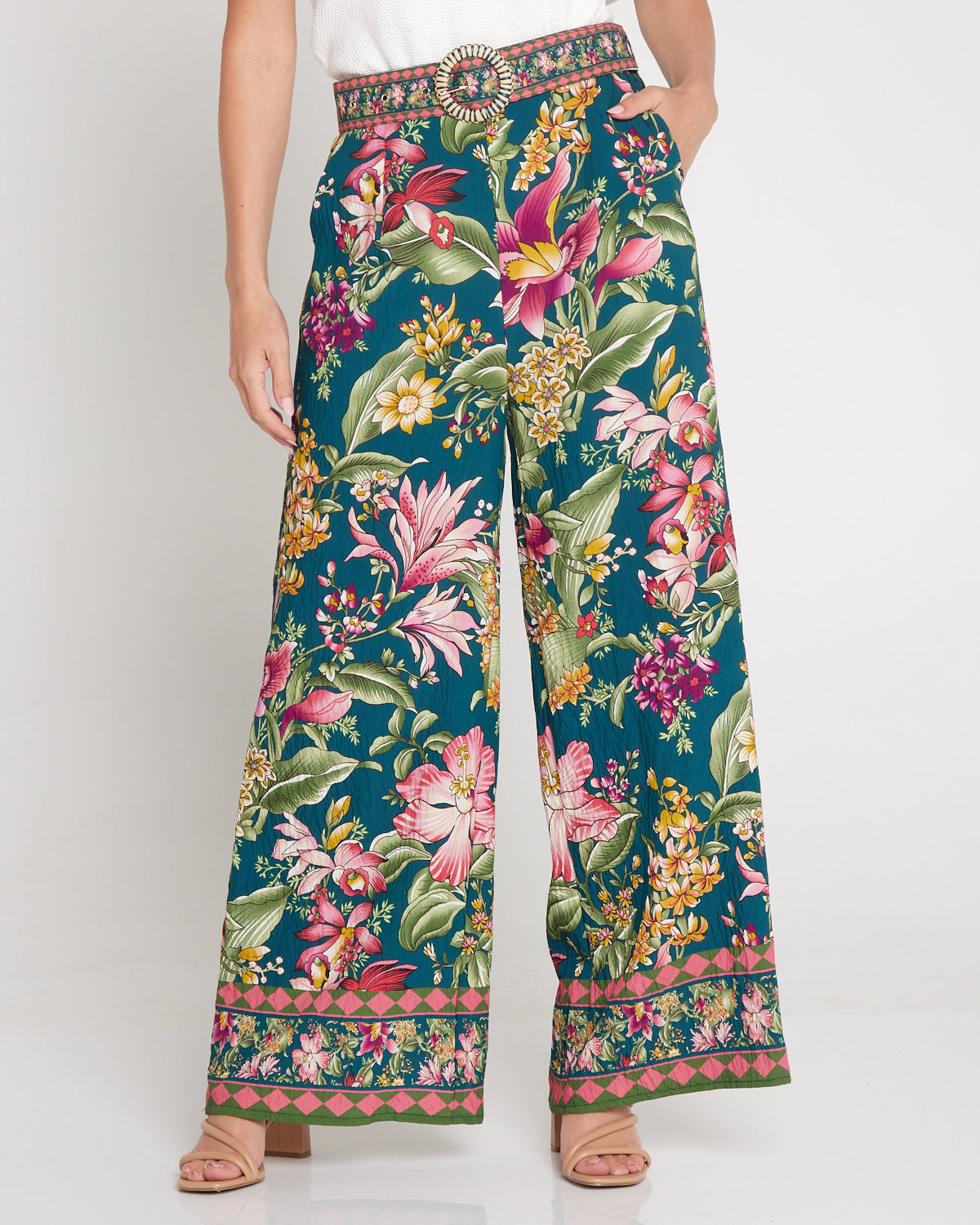 Jana Belted Pants - Art Nouveau Floral