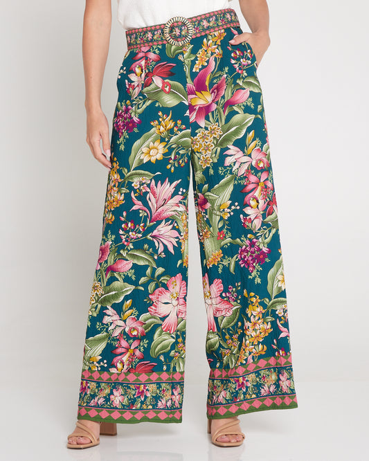 Jana Belted Pants - Art Nouveau Floral