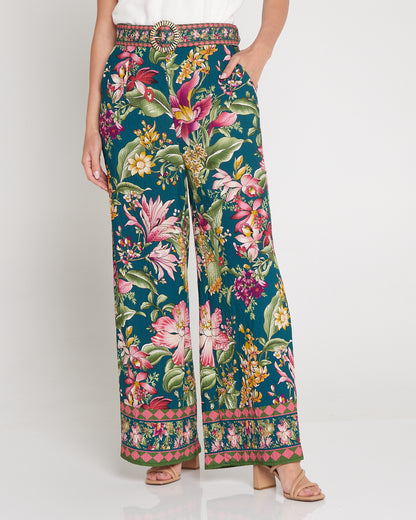 Jana Belted Pants - Art Nouveau Floral