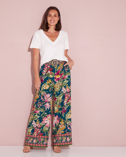 Jana Belted Pants - Art Nouveau Floral