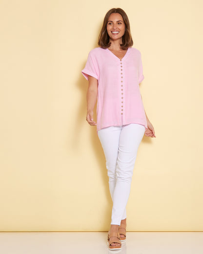 Jennifer Short Sleeve Top - Light Pink