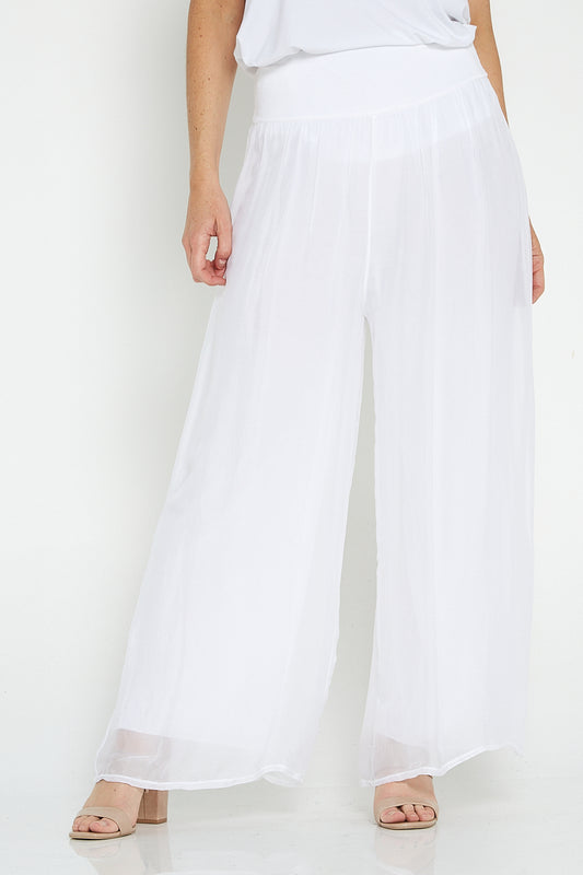 Arlette Silk Pants - Bianco White