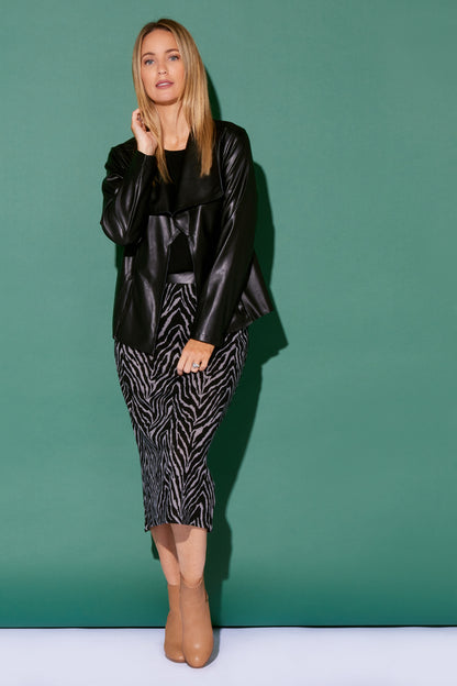 Jordana Knit Midi Skirt - Grey Black