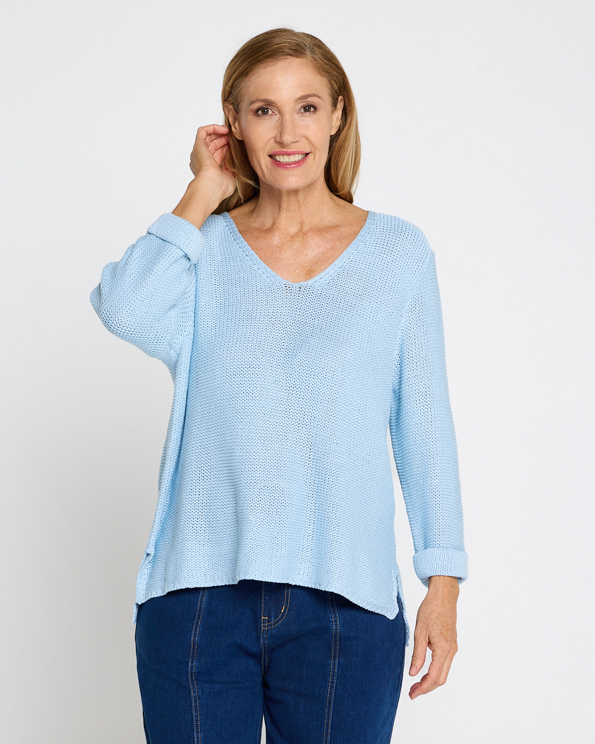 Emmy Cotton Knit Jumper - Baby Blue