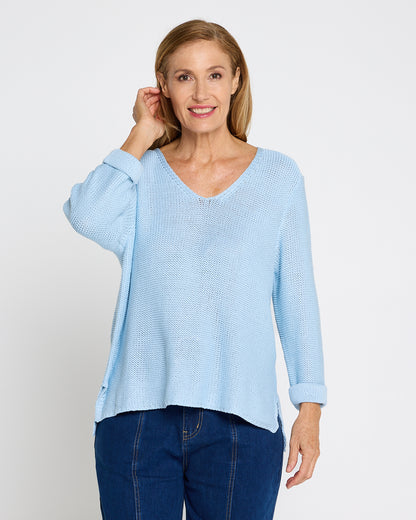Emmy Cotton Knit Jumper - Baby Blue
