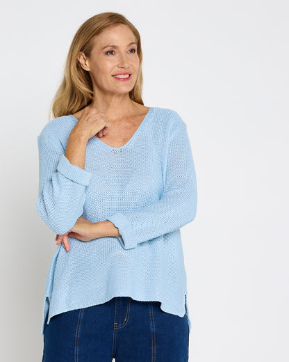 Emmy Cotton Knit Jumper - Baby Blue