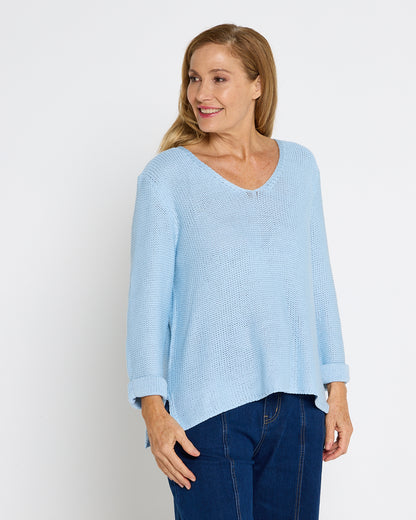 Emmy Cotton Knit Jumper - Baby Blue