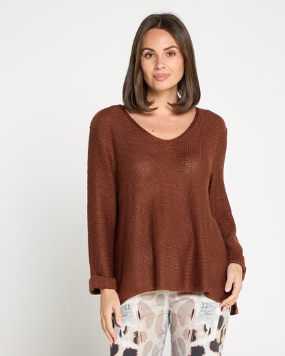 Emmy Cotton Knit Jumper - Chocolate