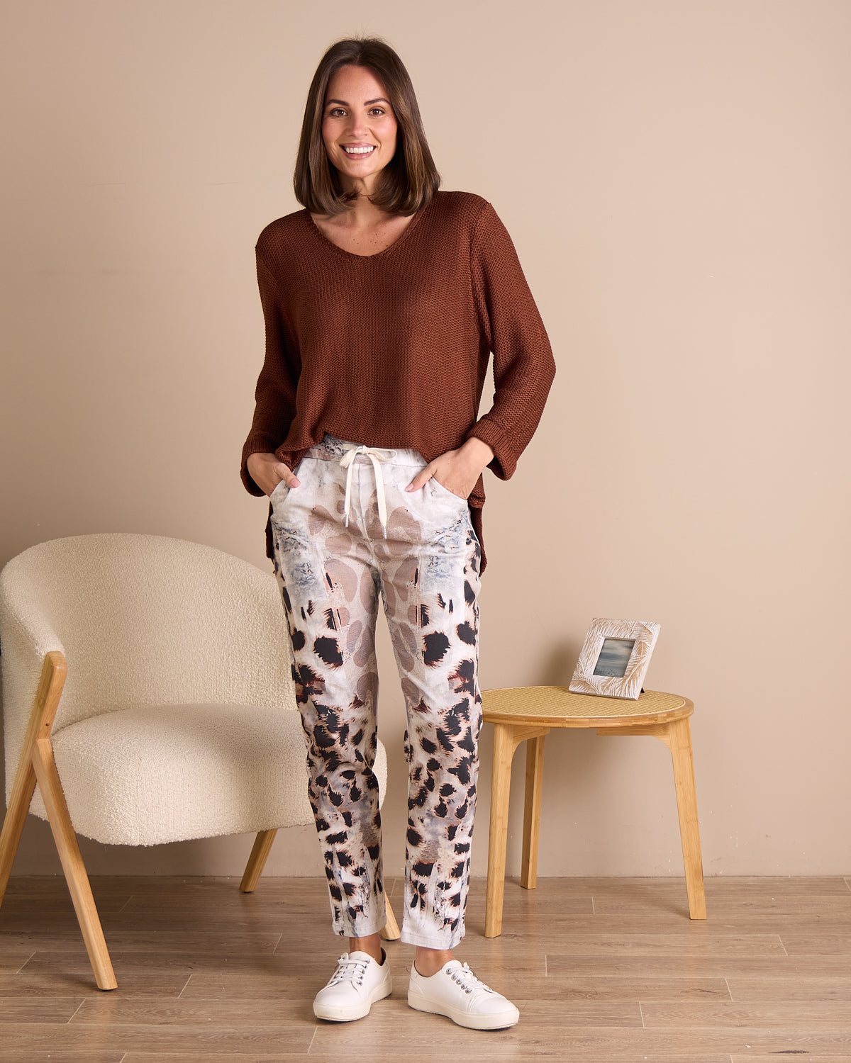 Charmaine Pants - White/Leopard Print