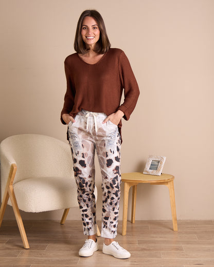 Charmaine Pants - White/Leopard Print