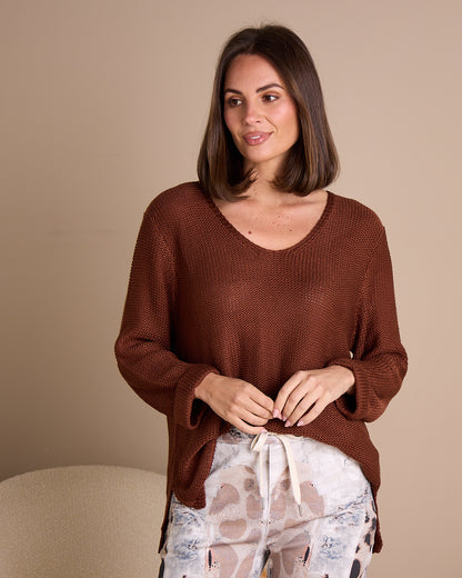 Emmy Cotton Knit Jumper - Chocolate