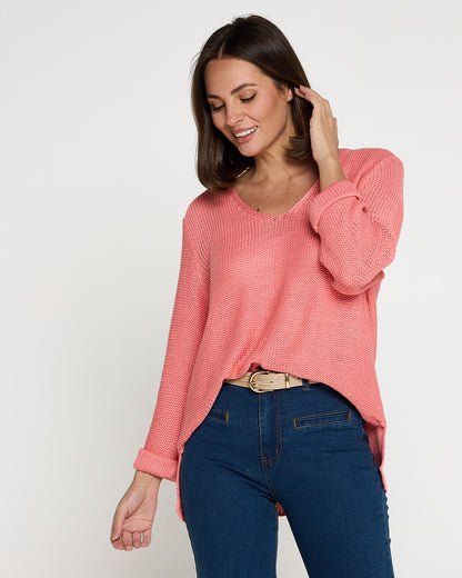 Emmy Cotton Knit Jumper - Flamingo Pink