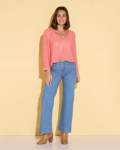 Cher Wide Leg Jeans - Light Wash Blue Denim