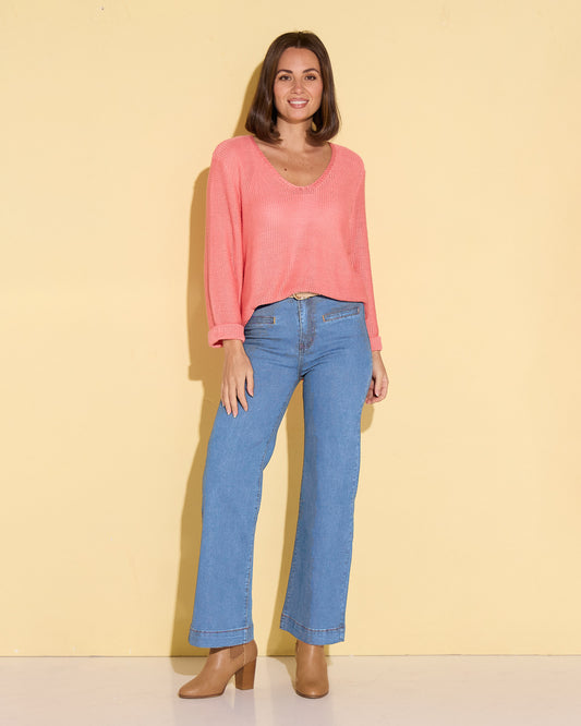 Cher Wide Leg Jeans - Light Wash Blue Denim