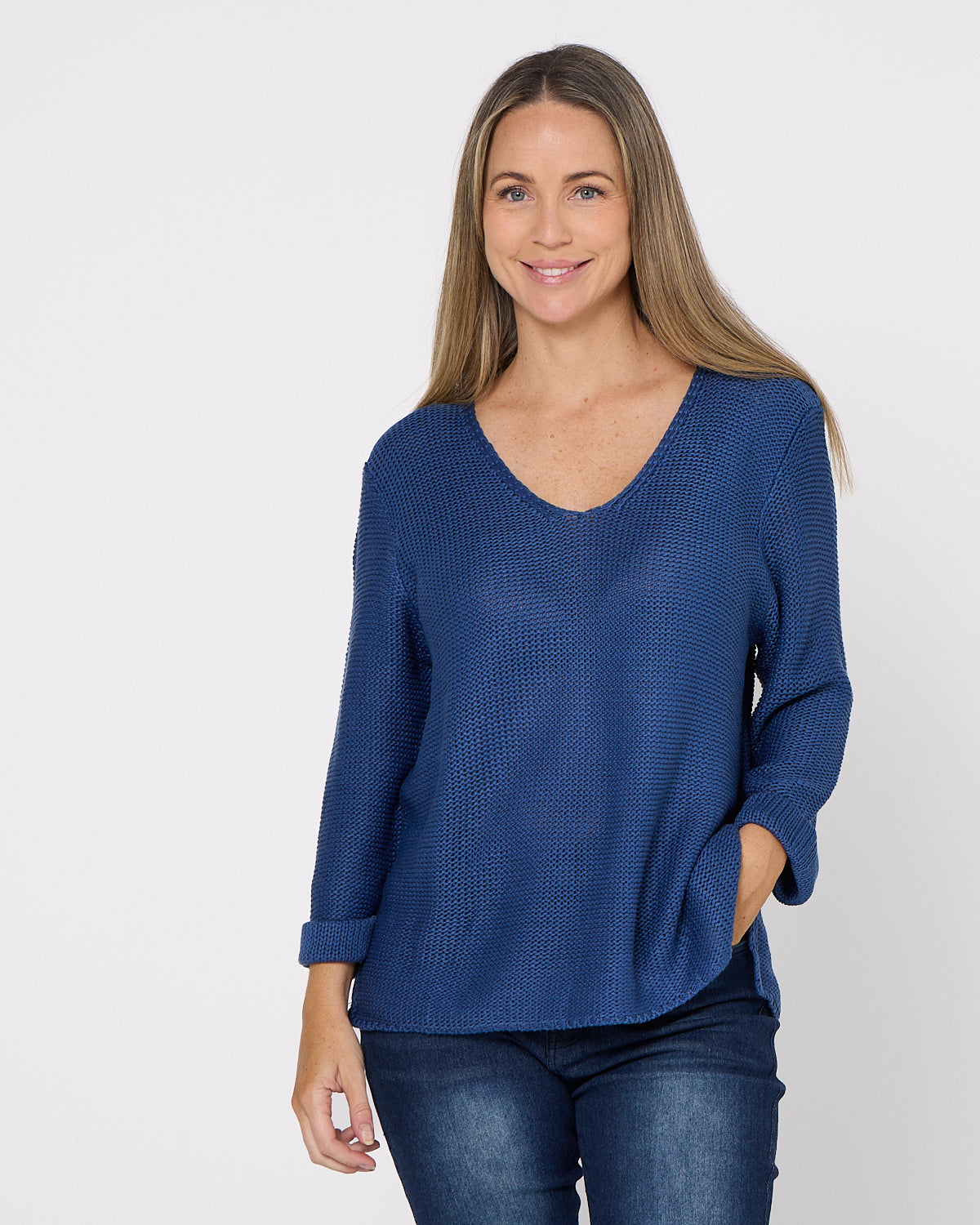 Emmy Cotton Knit Jumper - Denim Blue