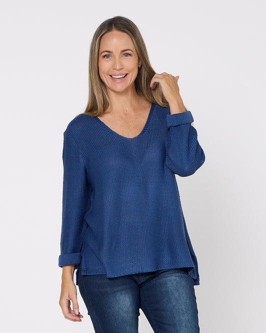 Emmy Cotton Knit Jumper - Denim Blue