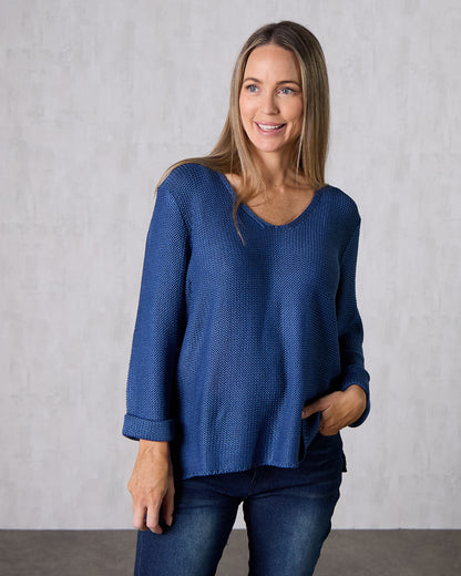 Emmy Cotton Knit Jumper - Denim Blue