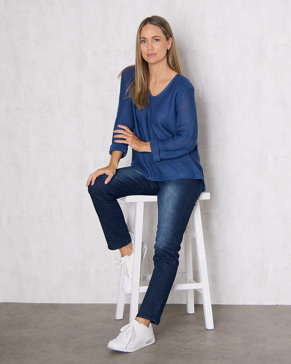 Emmy Cotton Knit Jumper - Denim Blue
